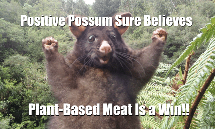 Positive possum sure believes plant-based meat is a win!