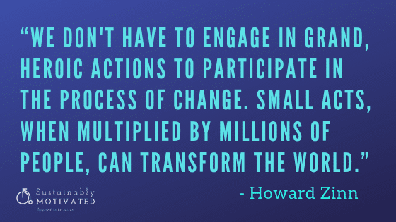 Howard Zinn Inspiring Quote, "We don't have to engage in grand, heroic actions to participate in the process of change. Small acts, when multiplied by millions of people, can transform the world." 