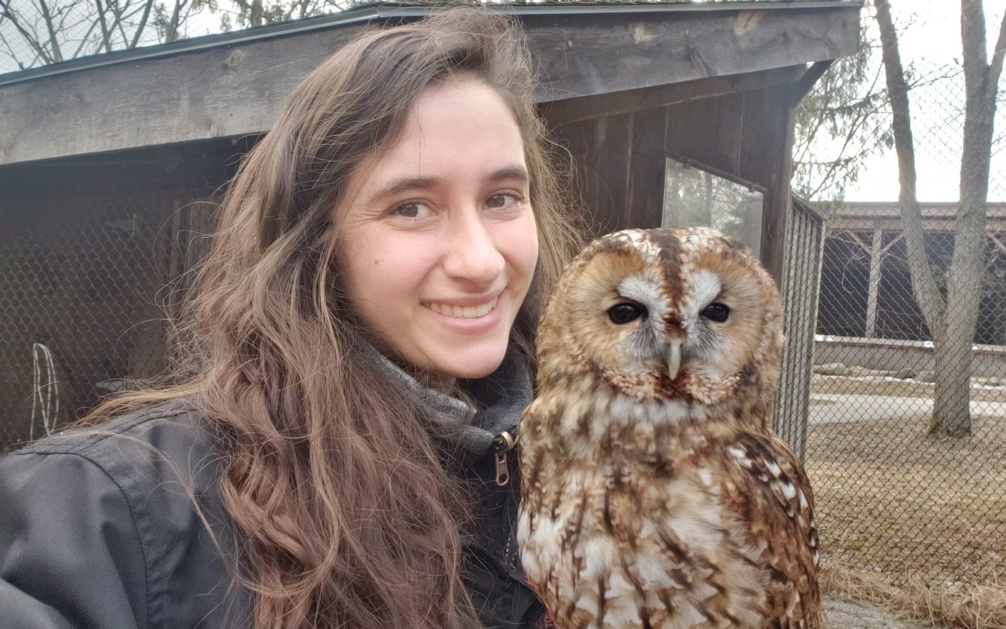 Adriana and one of her animal ambassadors, Alistar the Tawny Owl.