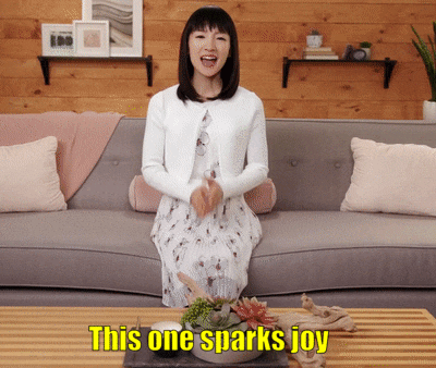 Marie Kondo, "This one sparks joy" gif.
