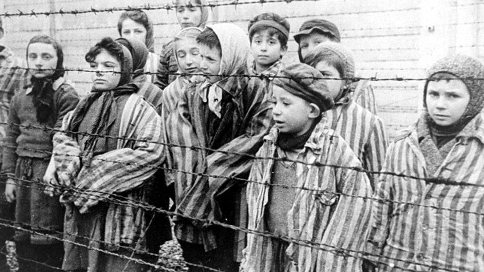 Image of children being held in Nazi concentration camps. Wiesel too was a survivor of the genocide.
