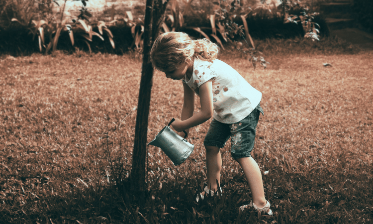 Girl watering tree - sustainability quote