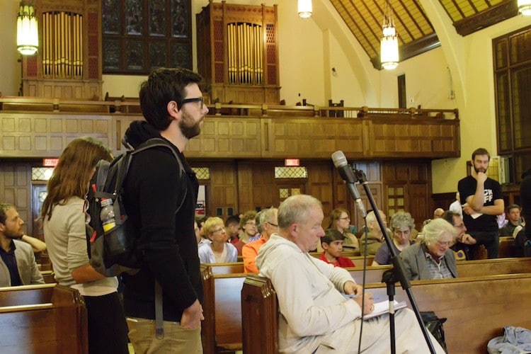 Stepping up to the mic.